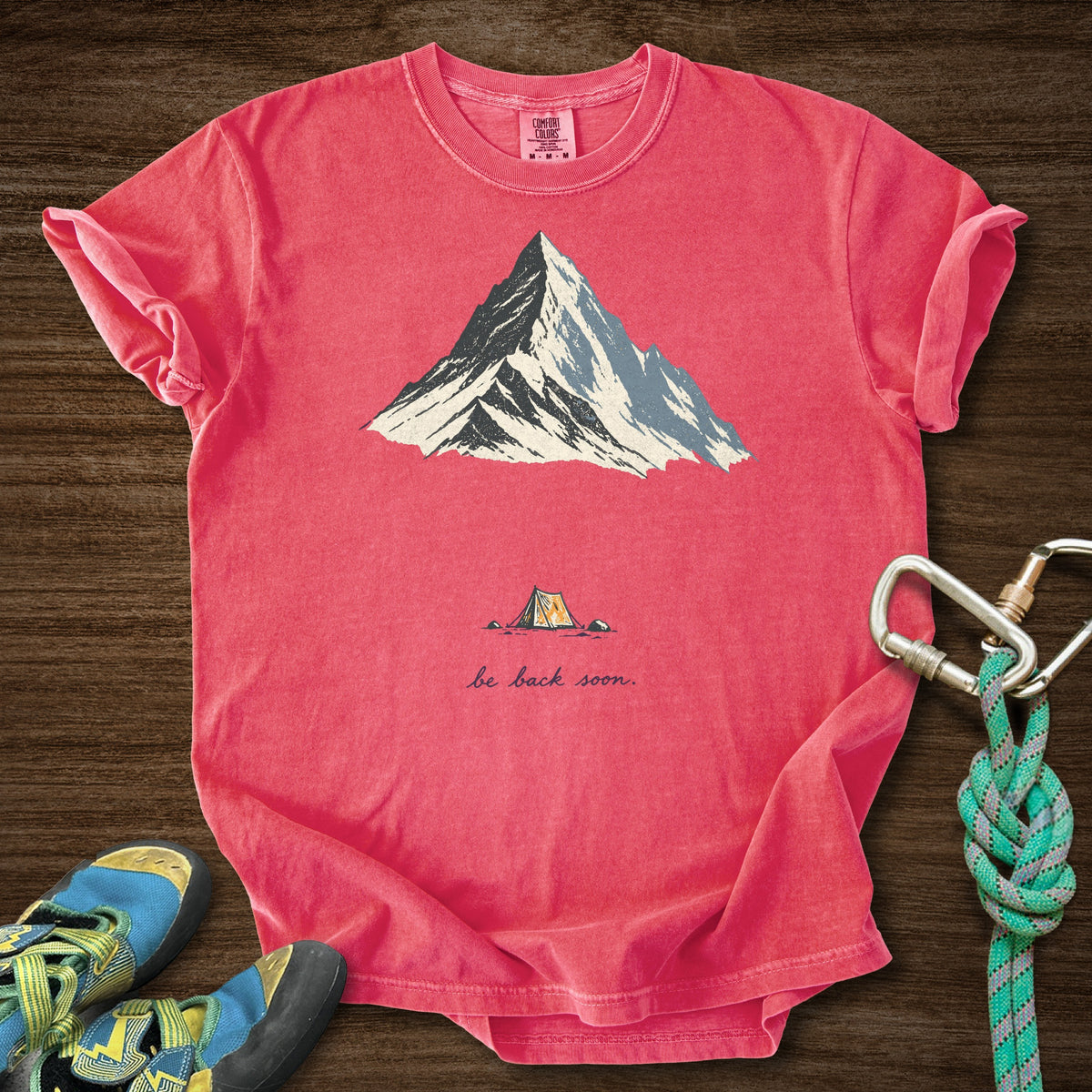 Back Soon Tent Premium in Watermelon — flat lay mockup