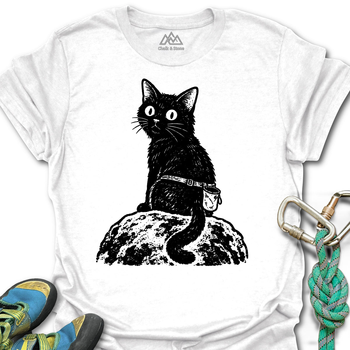 Cat Boulder Stamp Tee in White — flat lay mockup