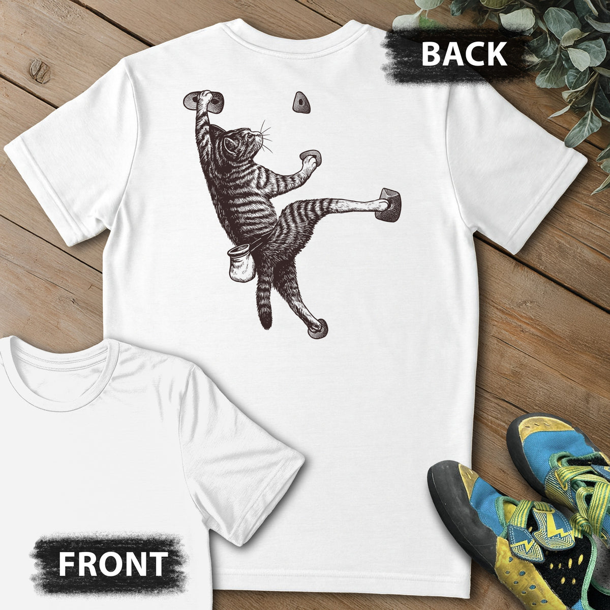 Cat Next Hold Backprint Tee in White — flat lay mockup