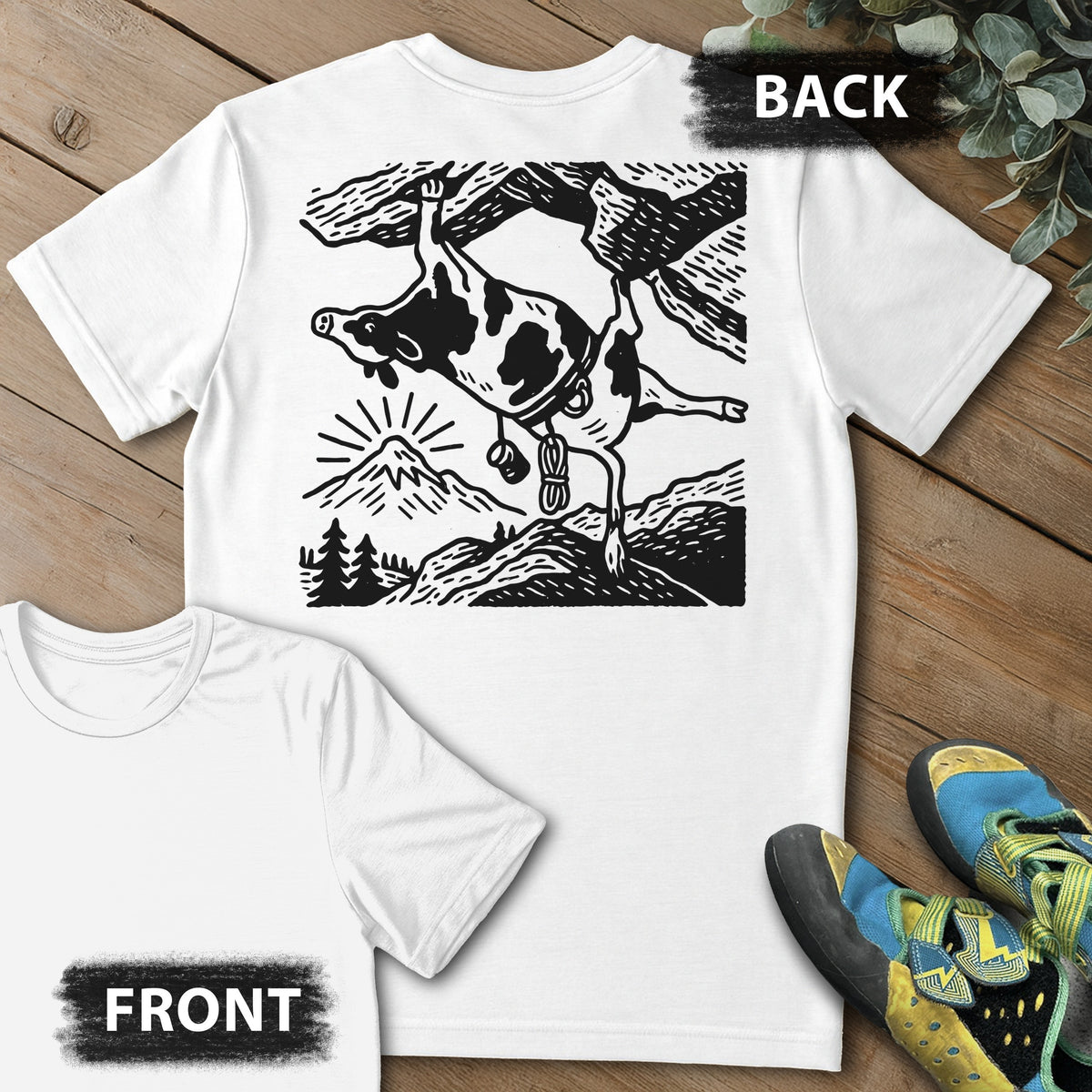 Cow Overhang Backprint Tee in White — flat lay mockup
