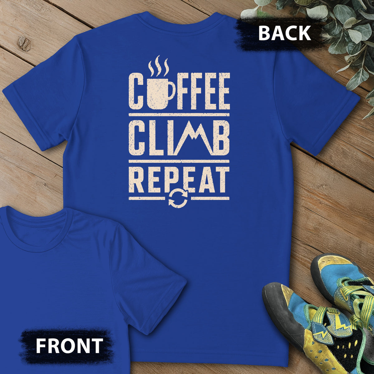 Daily Ritual Backprint Tee in Royal — flat lay mockup
