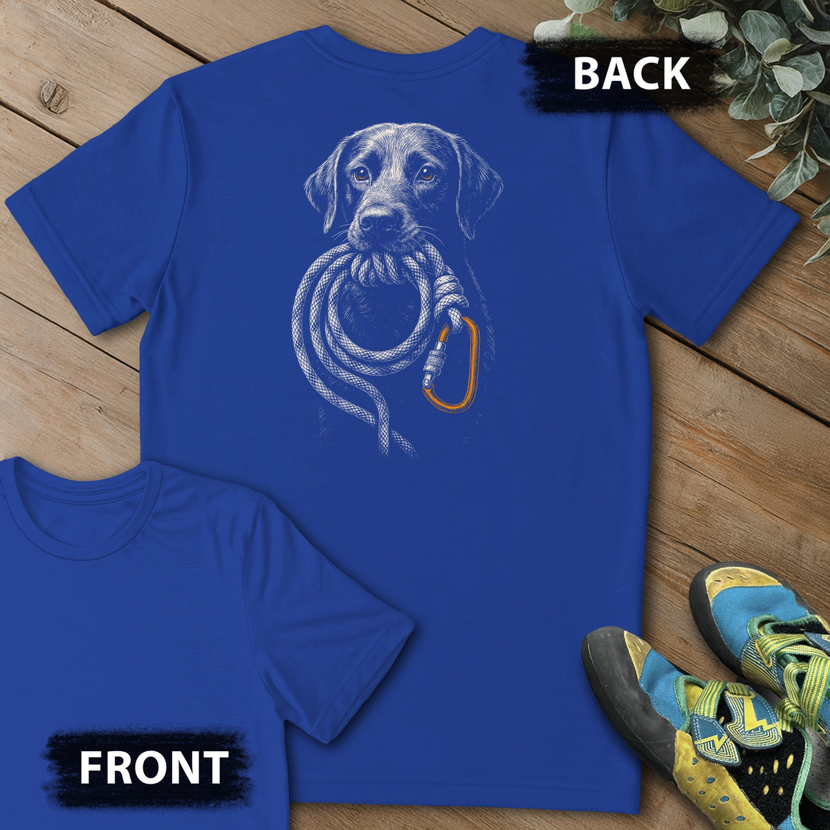 Good Doggo Backprint Tee in Royal — flat lay mockup