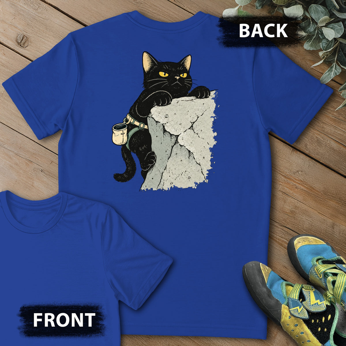 Grumpy Cat Top Out Backprint Tee in Royal — flat lay mockup
