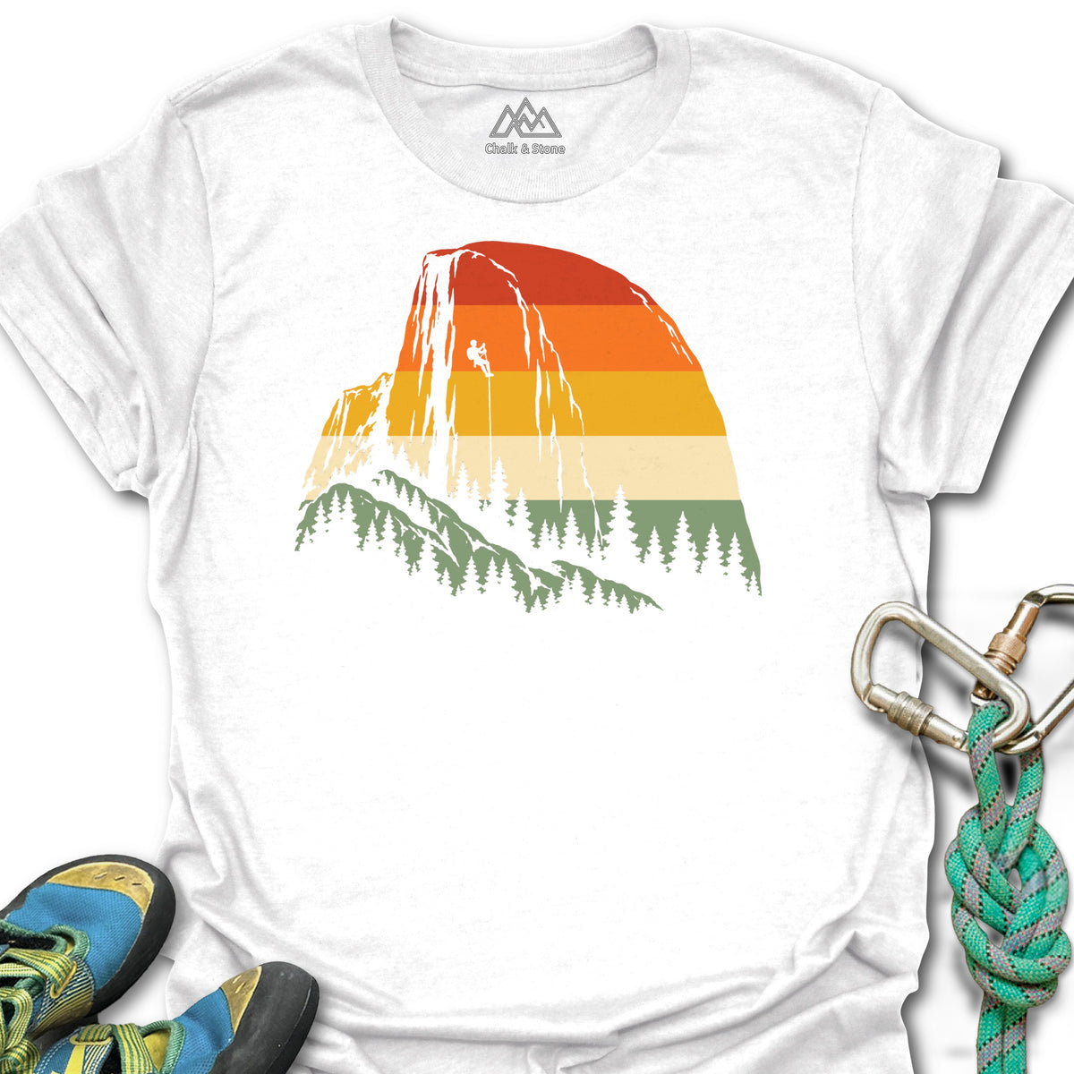 Half Dome Retro Stripes Tee in White — flat lay mockup