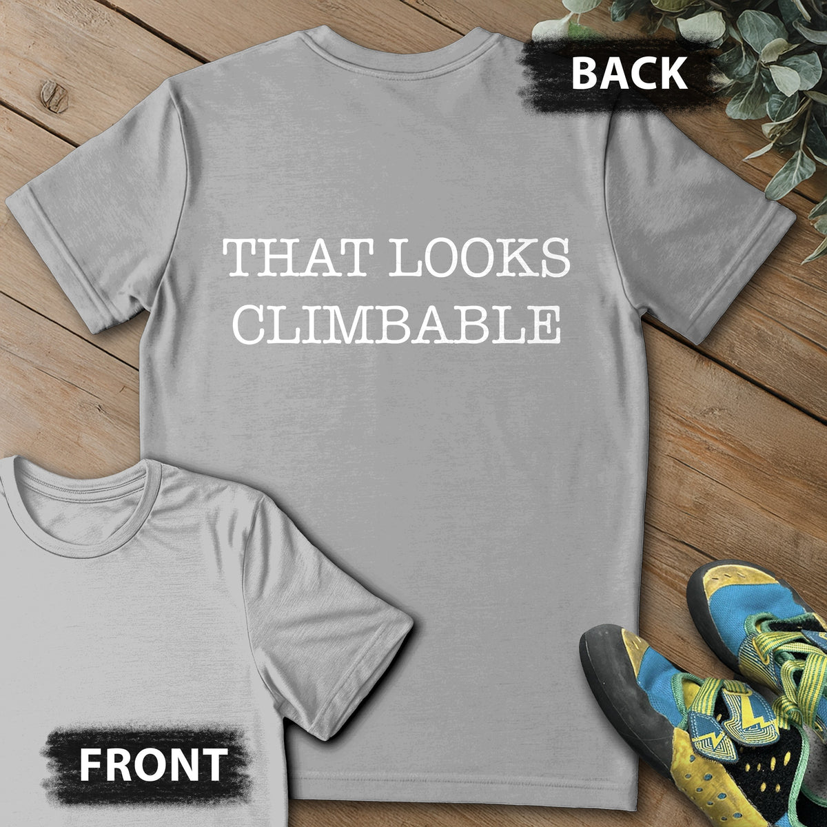 Looks Climable Backprint Tee in Sport Grey — flat lay mockup