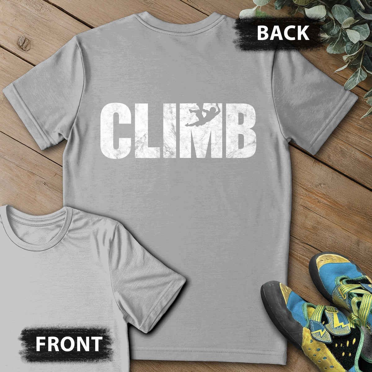M Climber Backprint Tee in Sport Grey — flat lay mockup