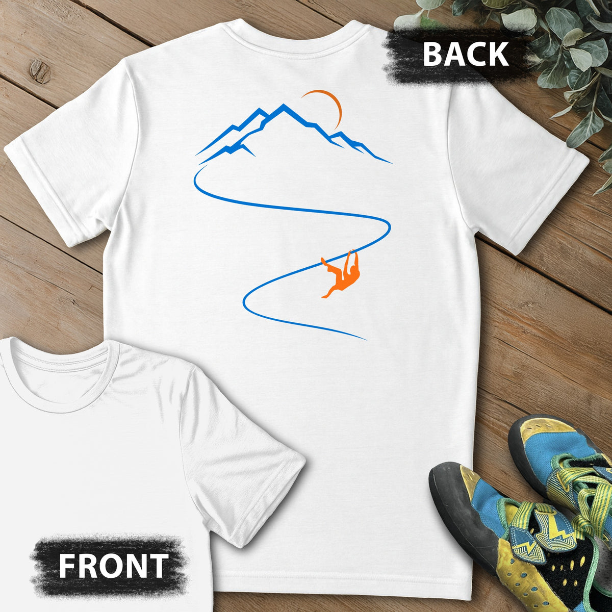 Moonlight Climb Backprint Tee in White — flat lay mockup