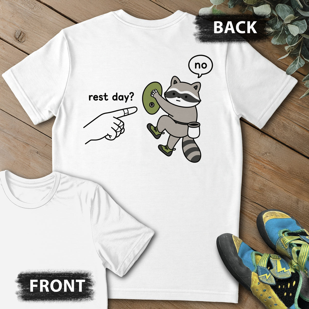 No To Rest Day Backprint Tee in White — flat lay mockup