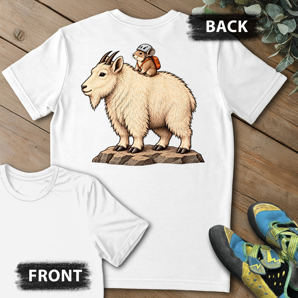 Pika On A Ride Backprint Tee in White — flat lay mockup