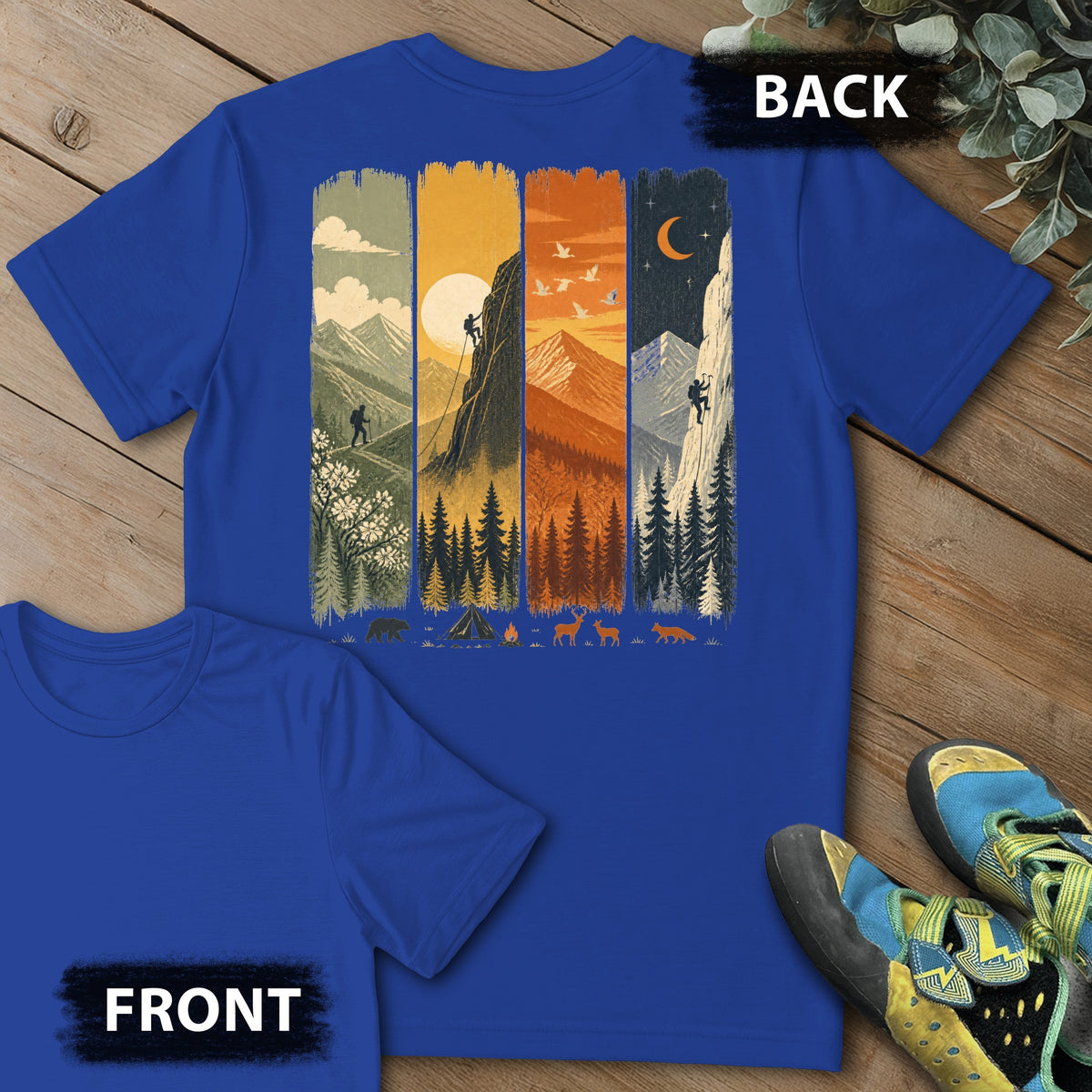 4 Season Climb Backprint Tee in Royal — flat lay mockup