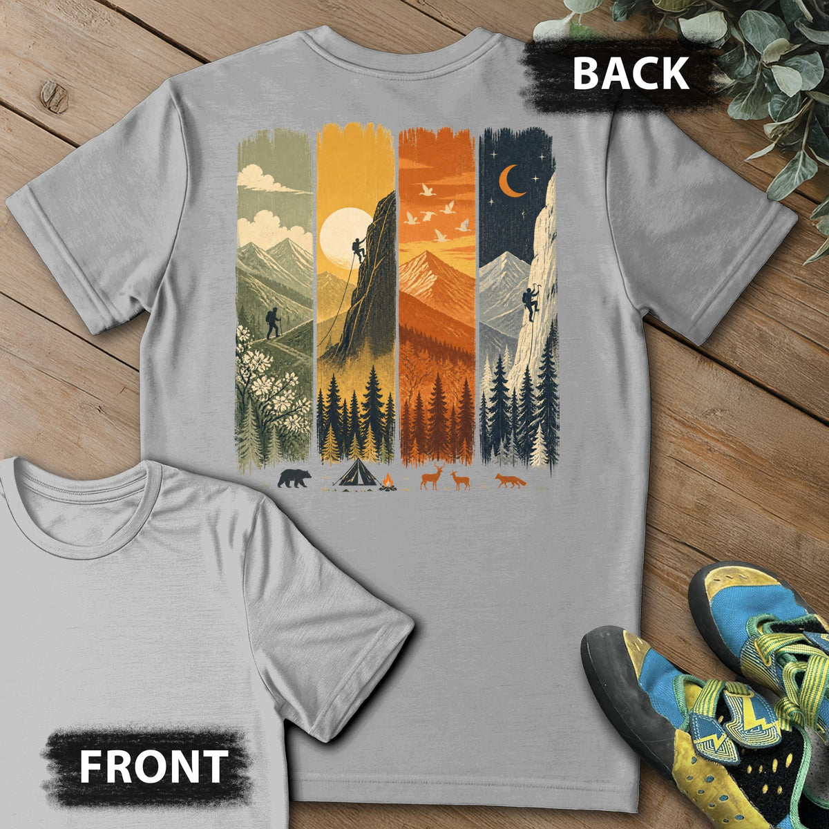 4 Season Climb Backprint Tee in Sport Grey — flat lay mockup