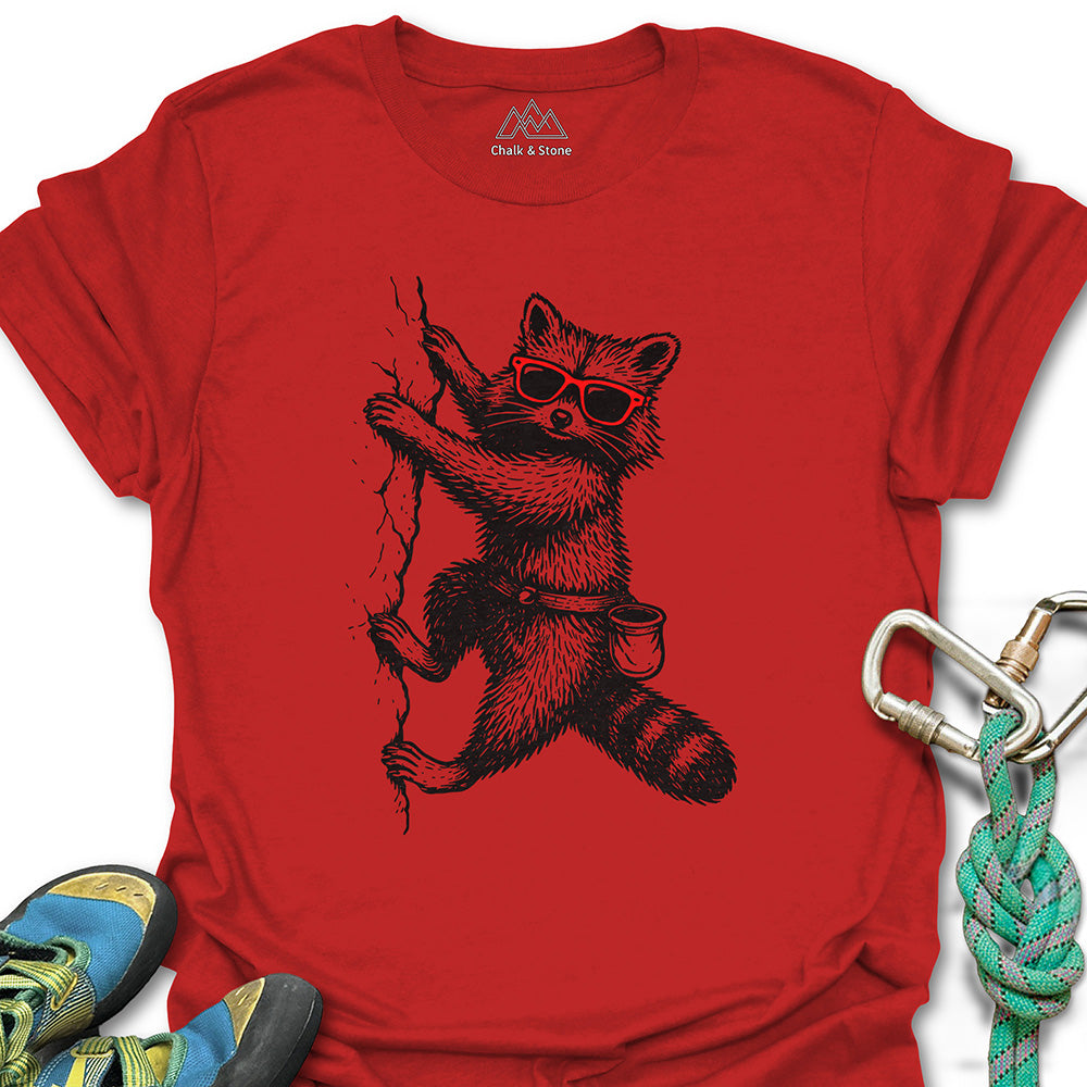 Raccoon Chillin Up a Cliff Tee