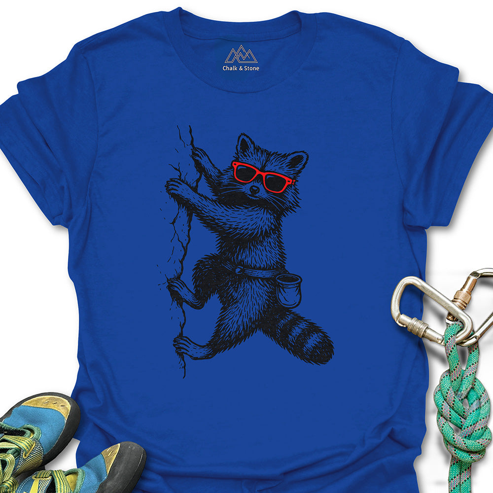 Raccoon Chillin Up a Cliff Tee