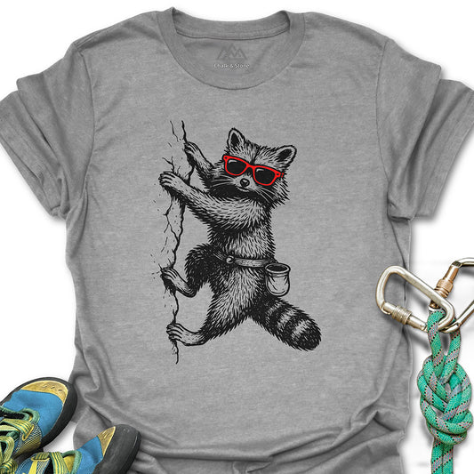 Raccoon Chillin Up a Cliff Tee