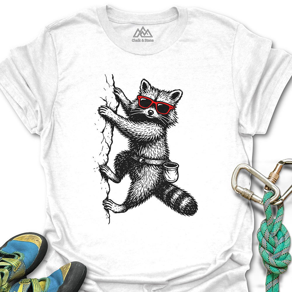 Raccoon Chillin Up a Cliff Tee