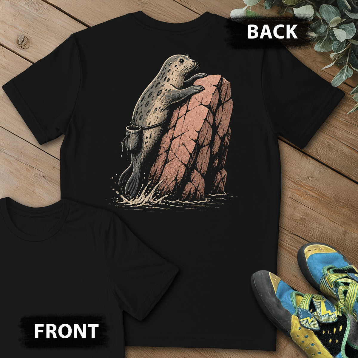 Acadia Deep Water Backprint Tee in Black — flat lay mockup