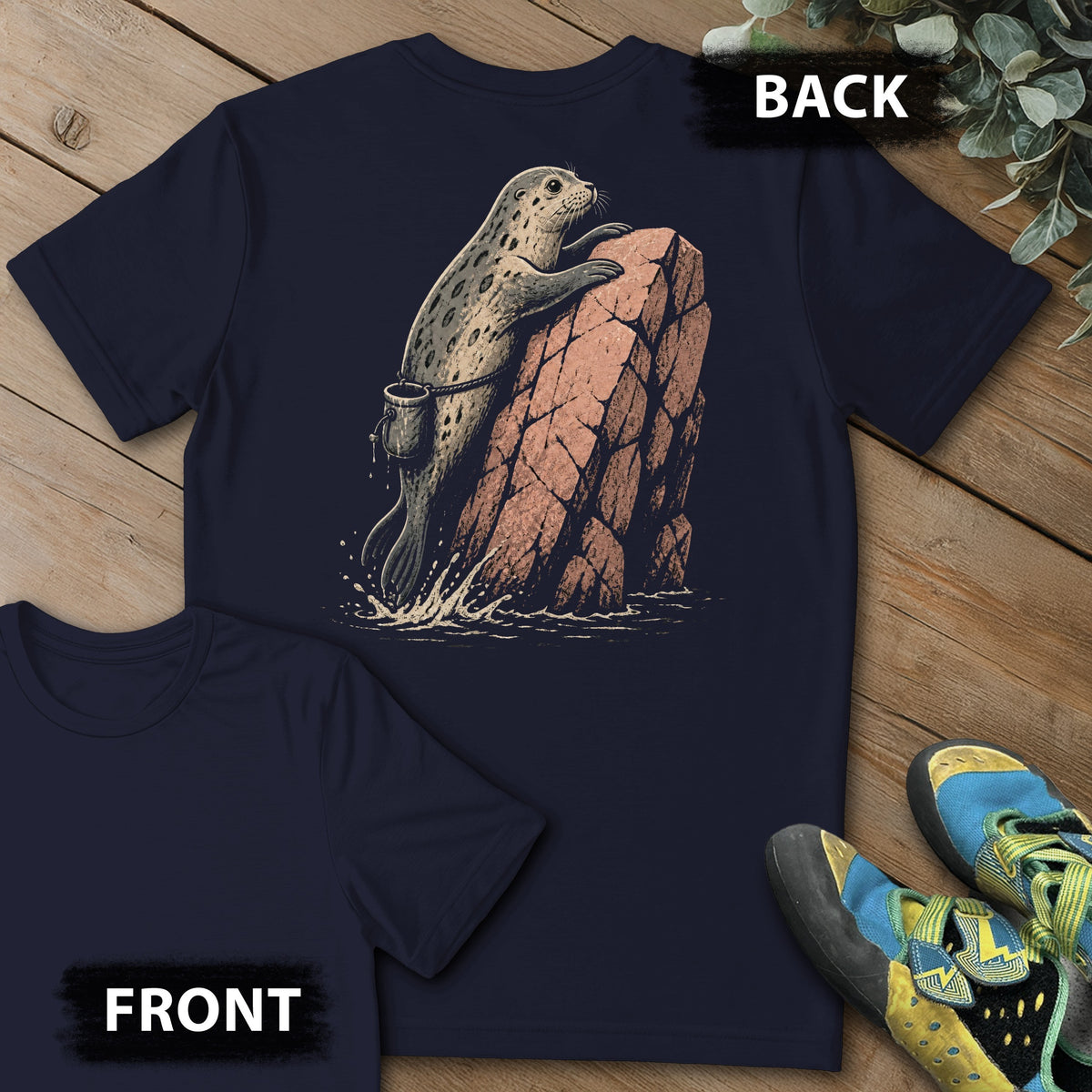 Acadia Deep Water Backprint Tee in Navy — flat lay mockup