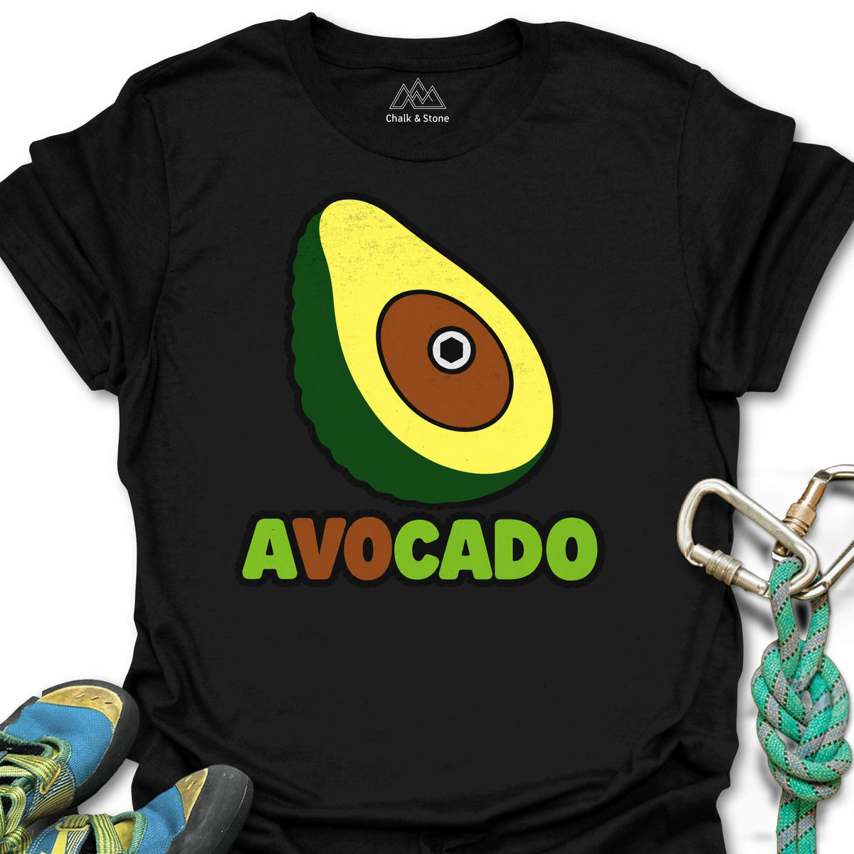 AV0CADO Avocado Hold Tee in Black — flat lay mockup