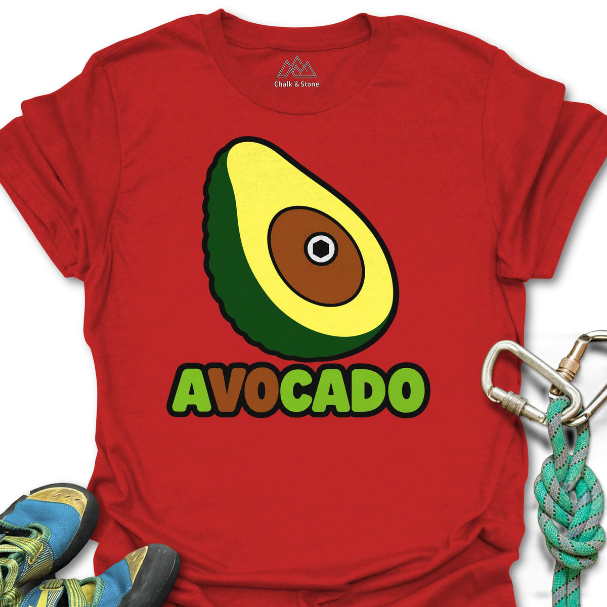 AV0CADO Avocado Hold Tee in Red — flat lay mockup