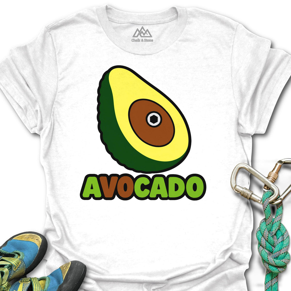 AV0CADO Avocado Hold Tee in White — flat lay mockup