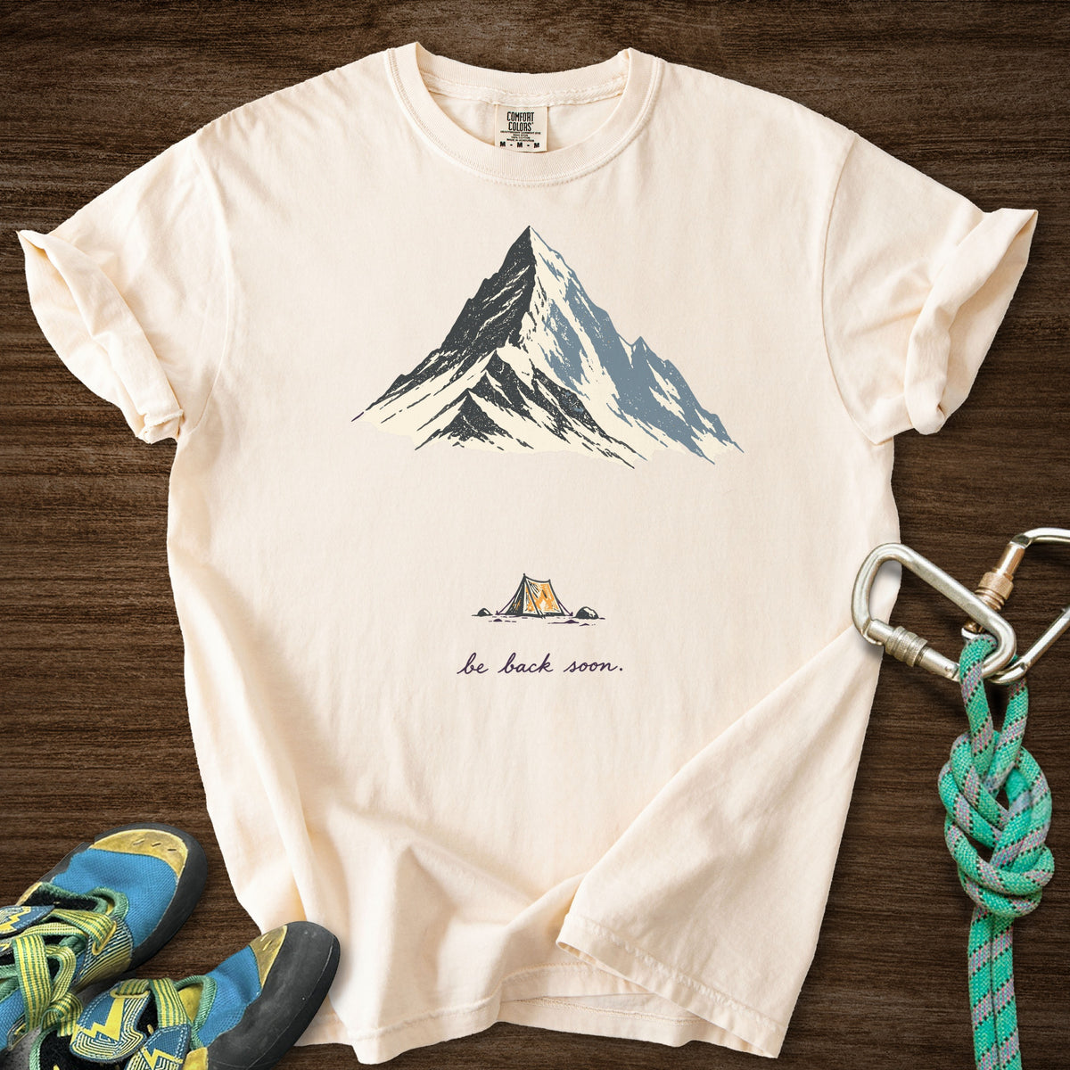 Back Soon Tent Premium in Ivory — flat lay mockup