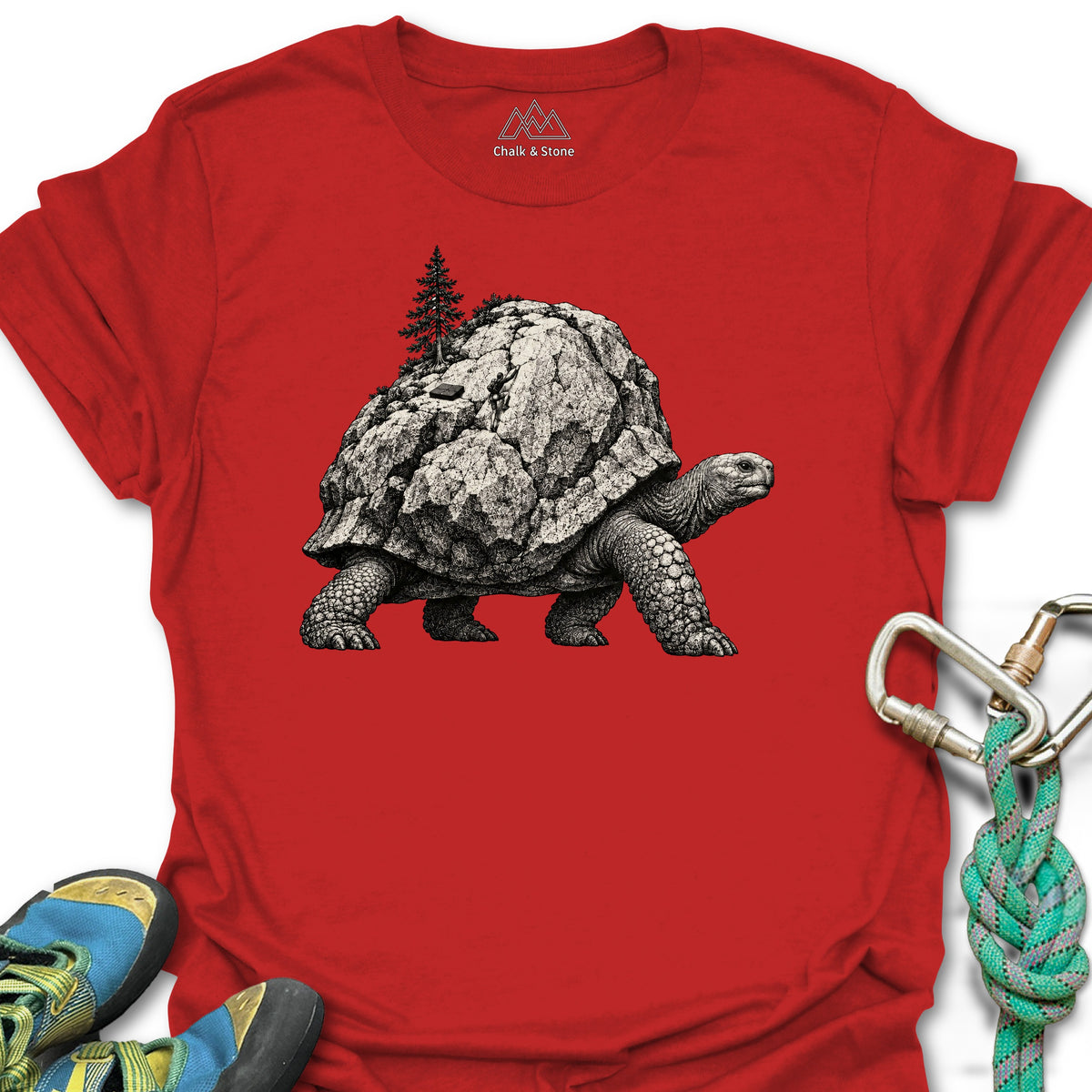 Boulder Shell Tortoise Tee in Red — flat lay mockup