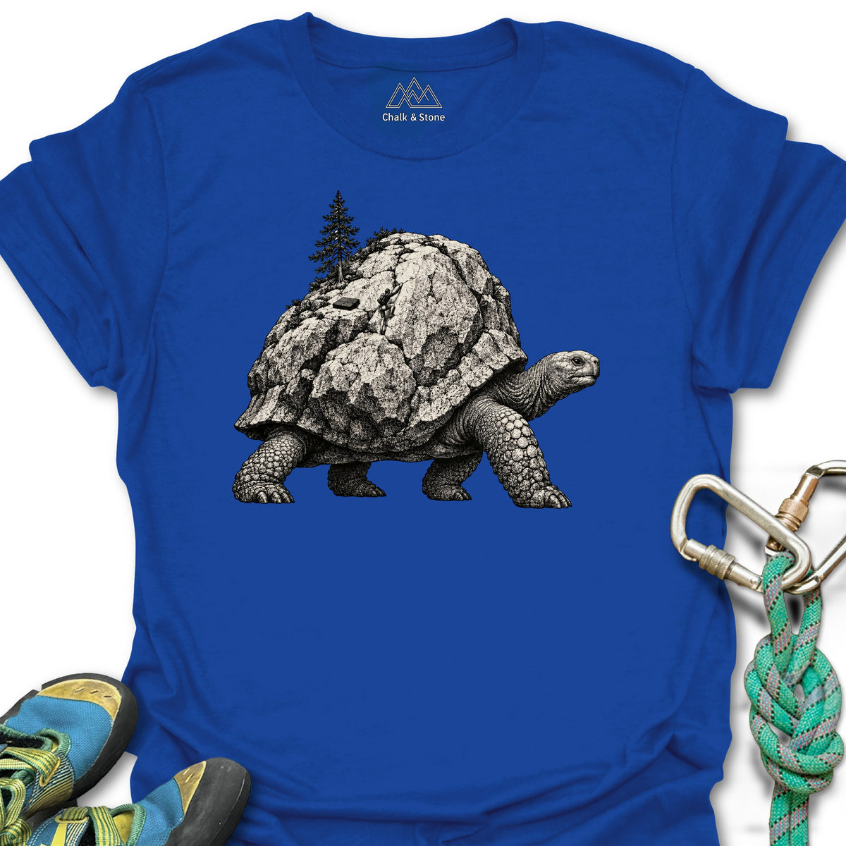 Boulder Shell Tortoise Tee in Royal — flat lay mockup