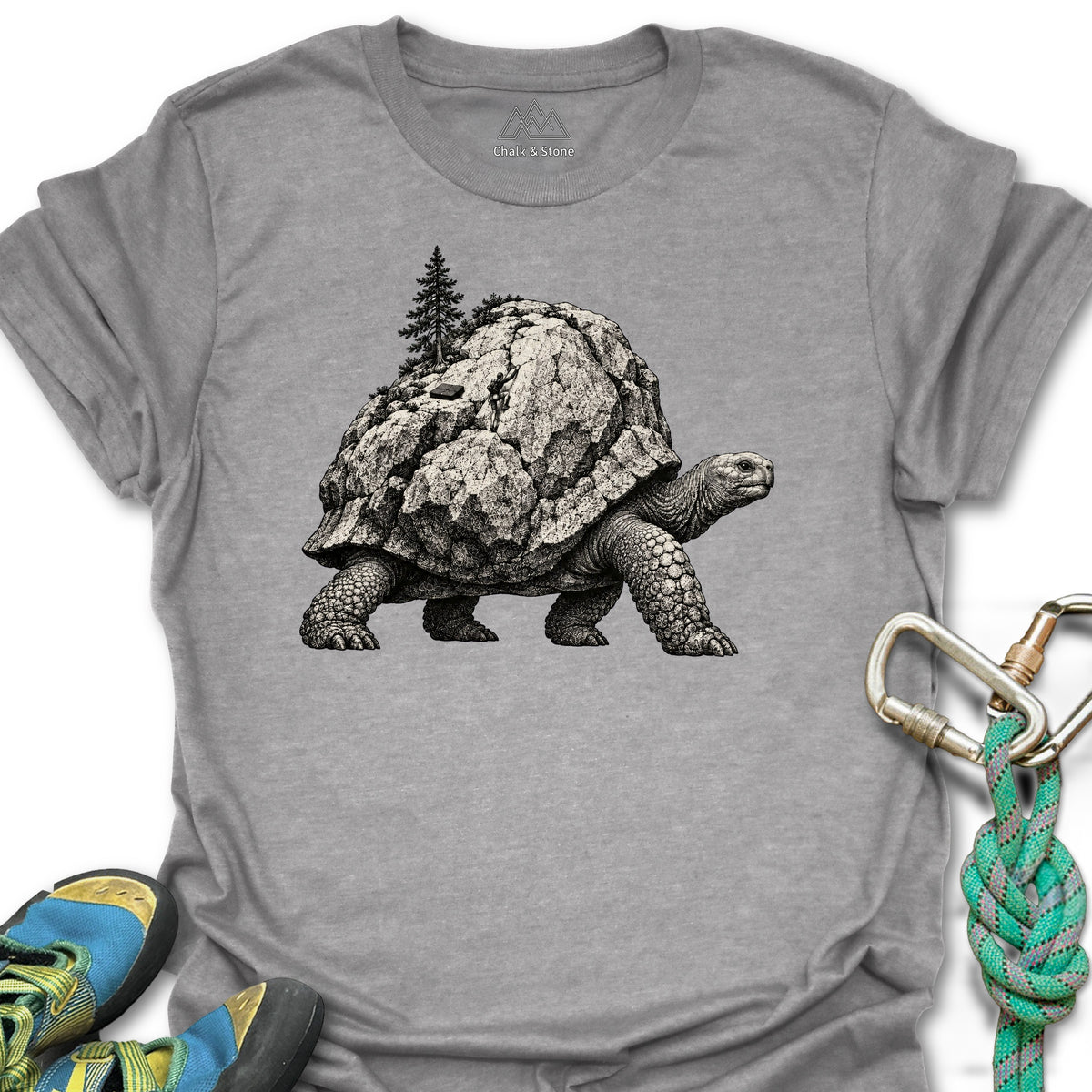 Boulder Shell Tortoise Tee in Sport Grey — flat lay mockup