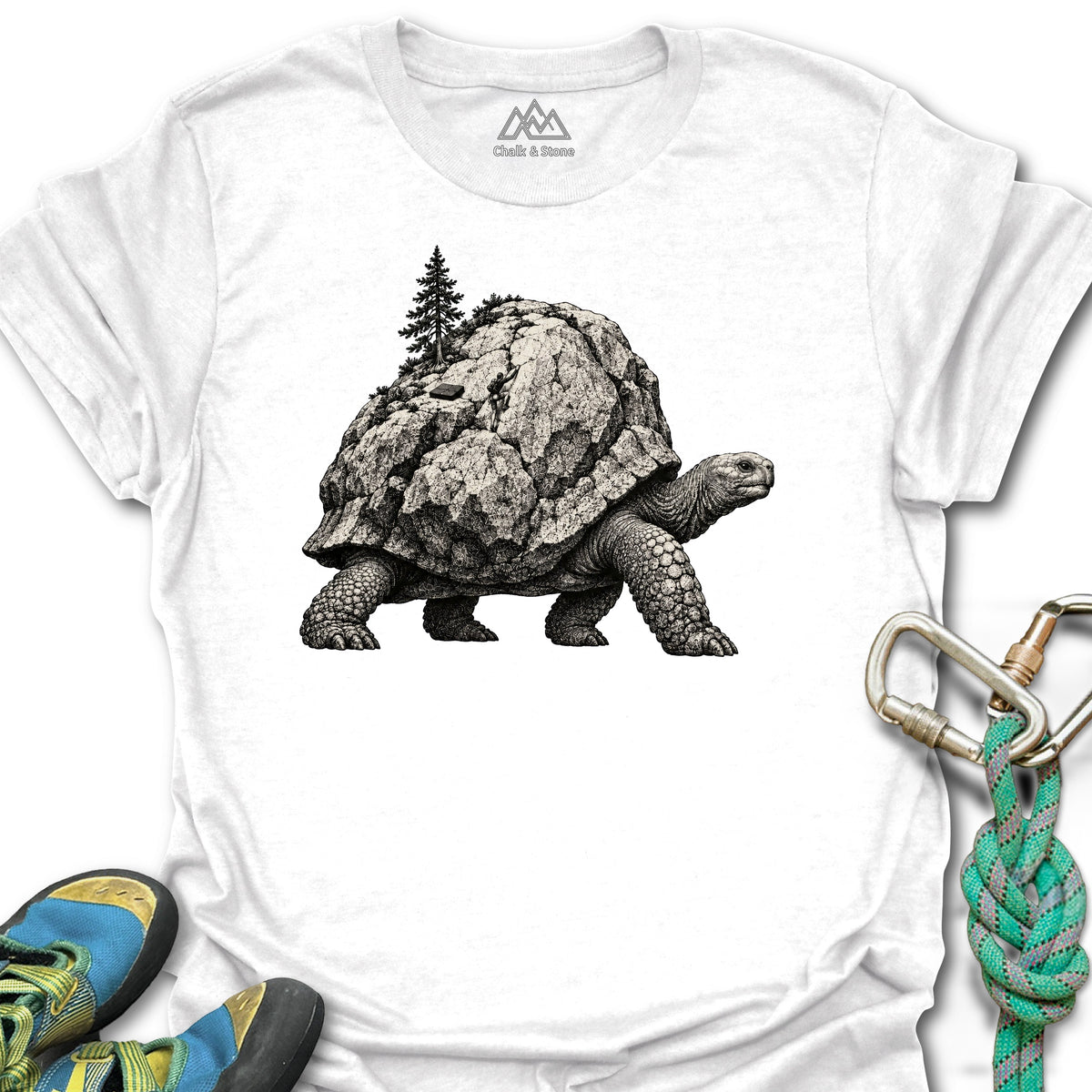 Boulder Shell Tortoise Tee in White — flat lay mockup