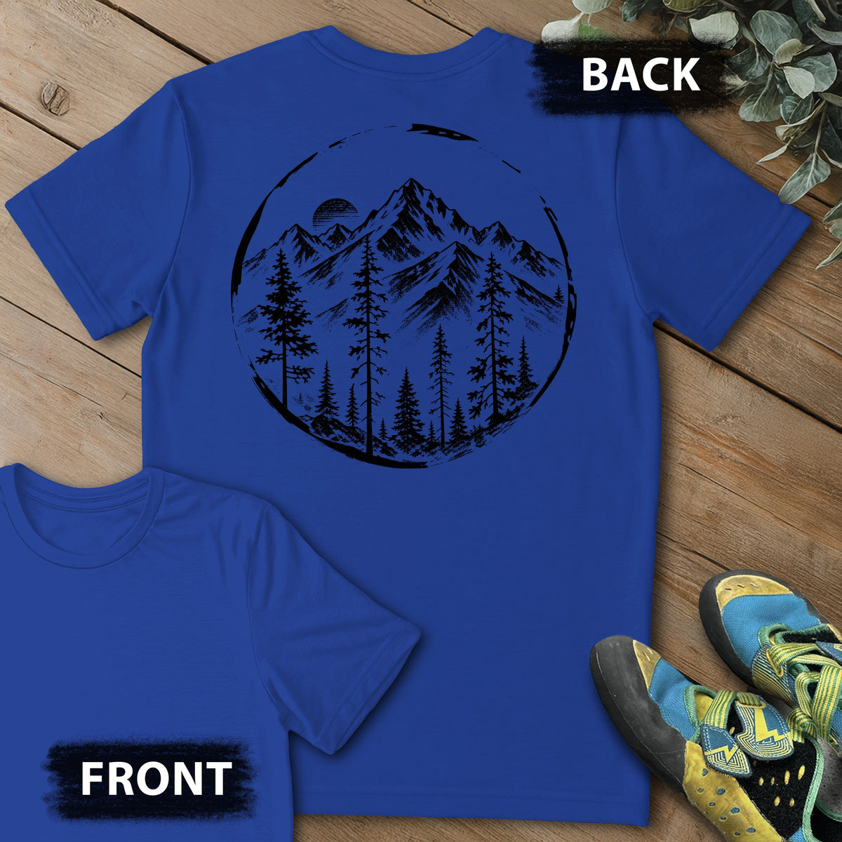 Brushed Mtn Range Backprint Tee in Royal — flat lay mockup