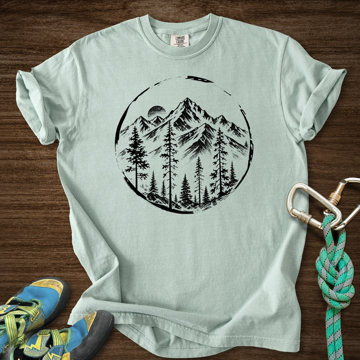 Brushed Mtn Range Premium in Bay — flat lay mockup