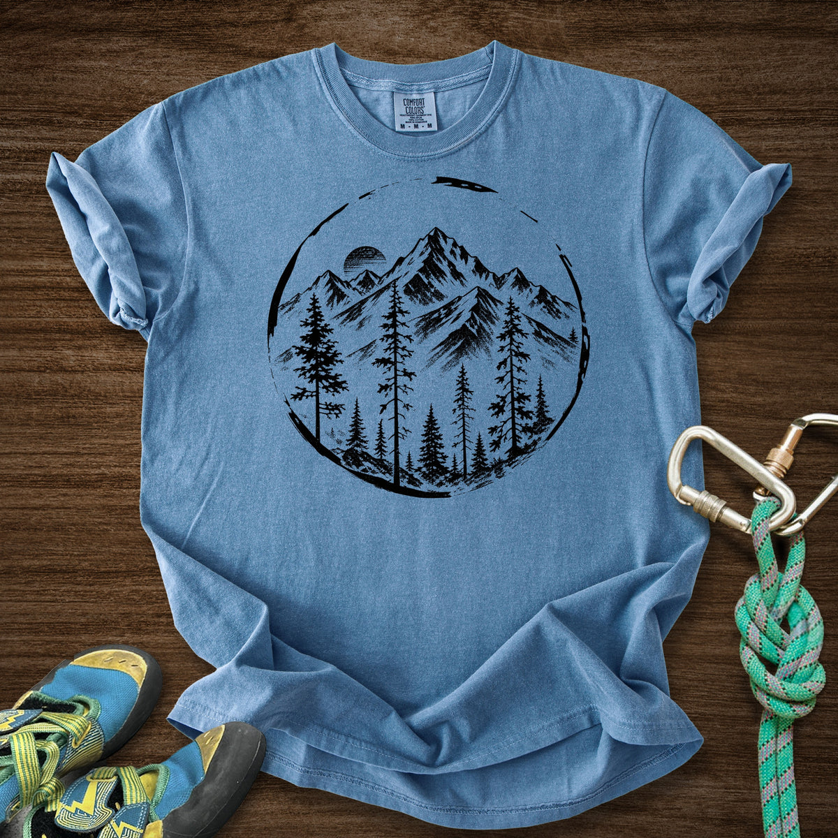 Brushed Mtn Range Premium in Blue Jean — flat lay mockup