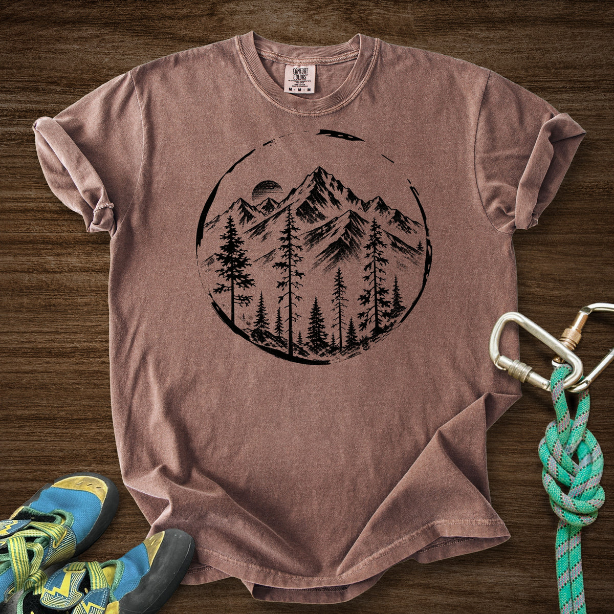 Brushed Mtn Range Premium in Espresso — flat lay mockup