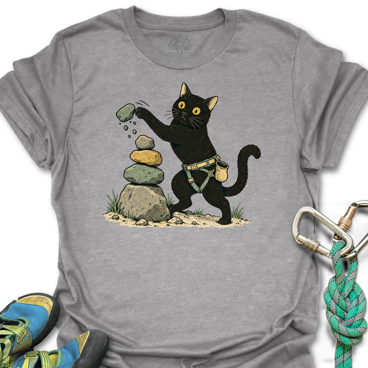 Cairn Cat Tee in Sport Grey — flat lay mockup