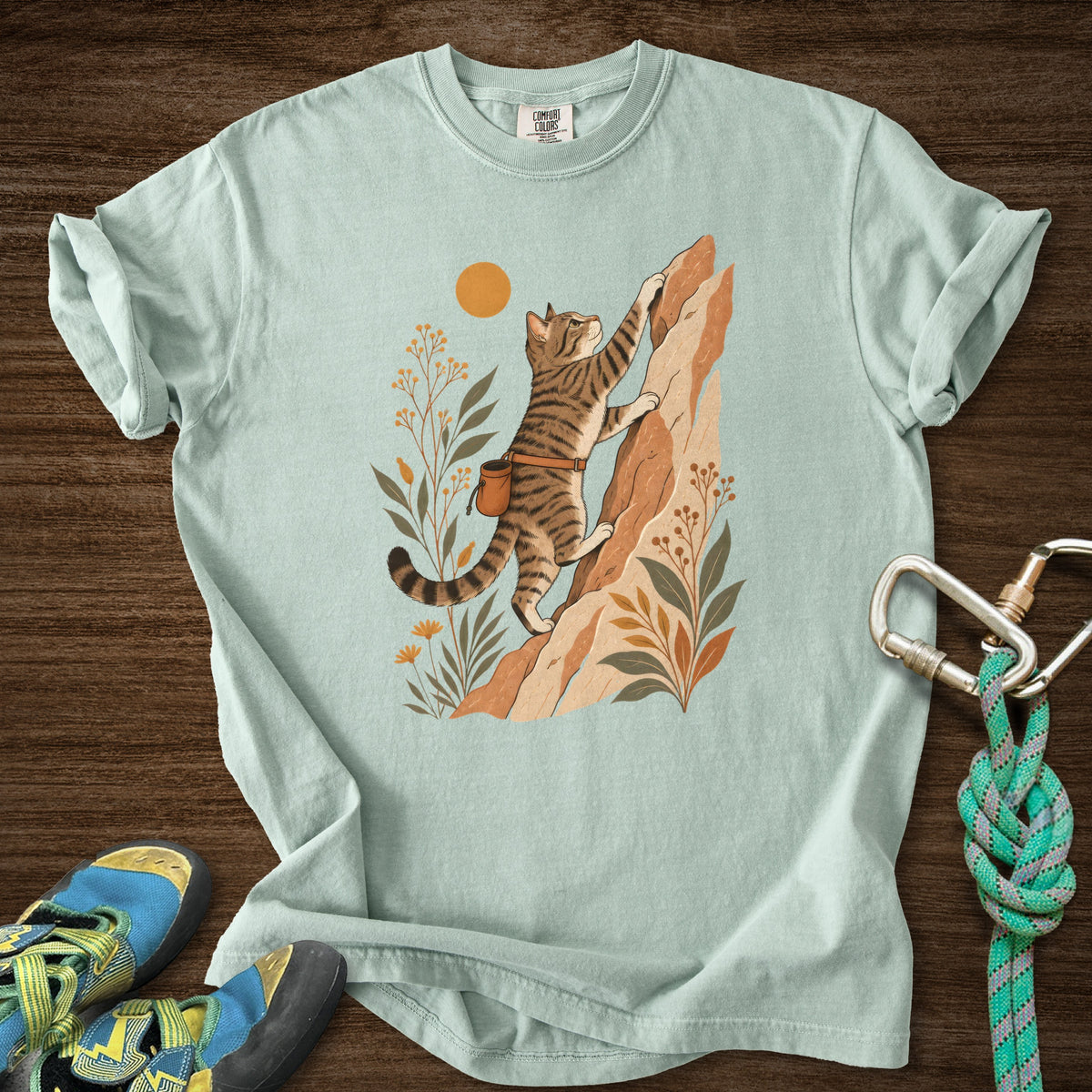 Cat Boho Climb Premium in Bay — flat lay mockup