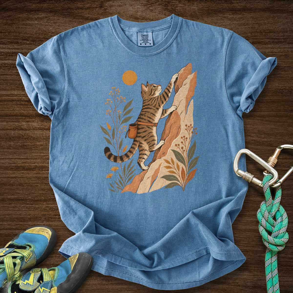 Cat Boho Climb Premium in Blue Jean — flat lay mockup