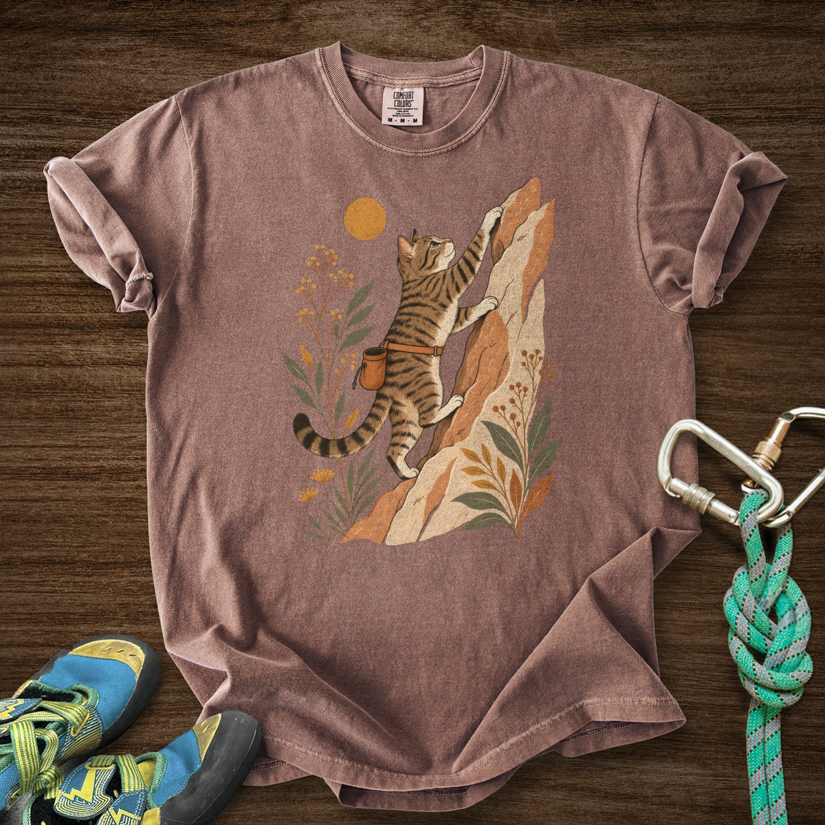 Cat Boho Climb Premium in Espresso — flat lay mockup