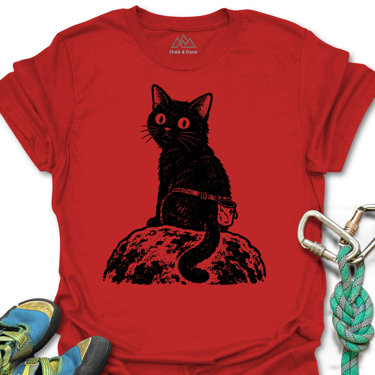 Cat Boulder Stamp Tee in Red — flat lay mockup