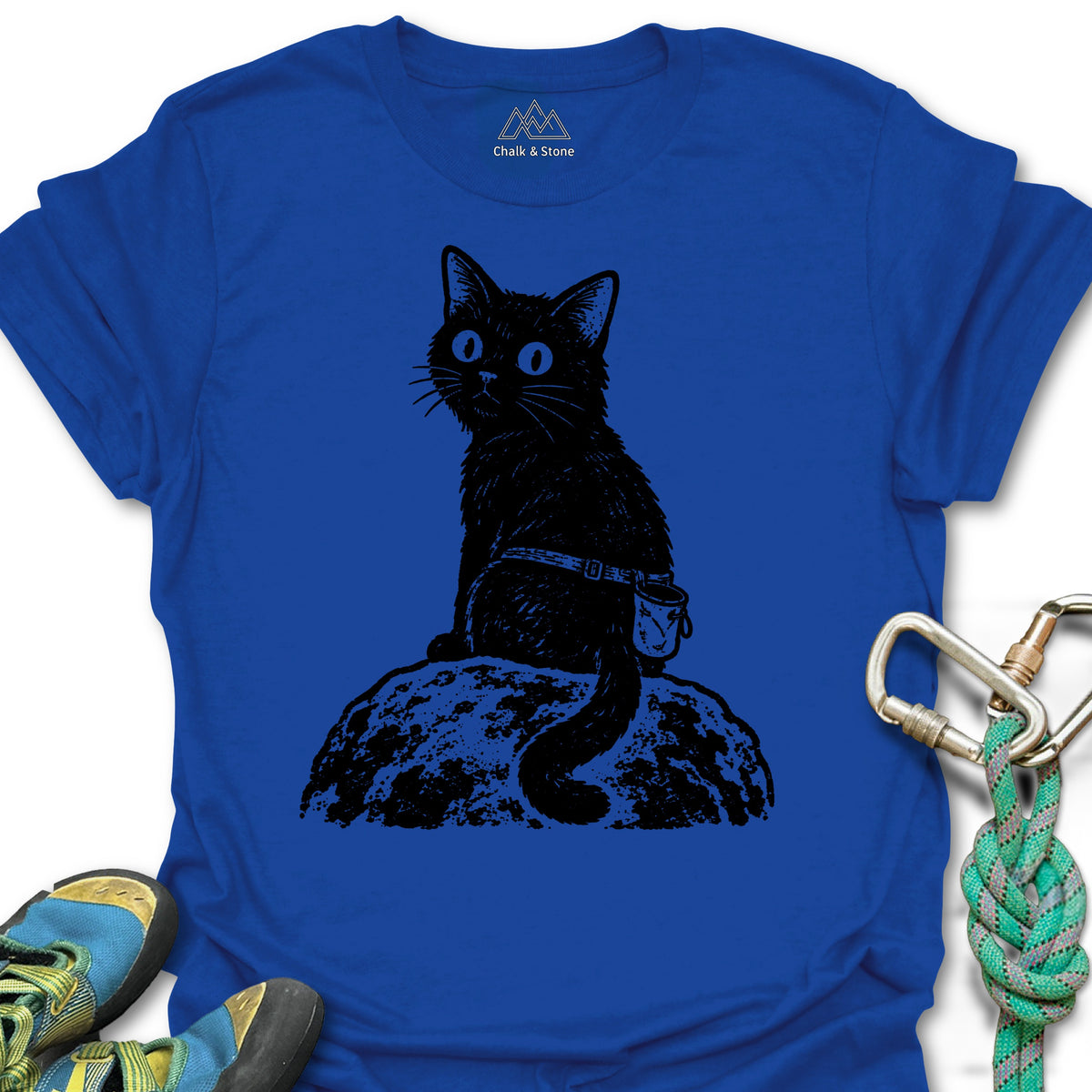 Cat Boulder Stamp Tee in Royal — flat lay mockup