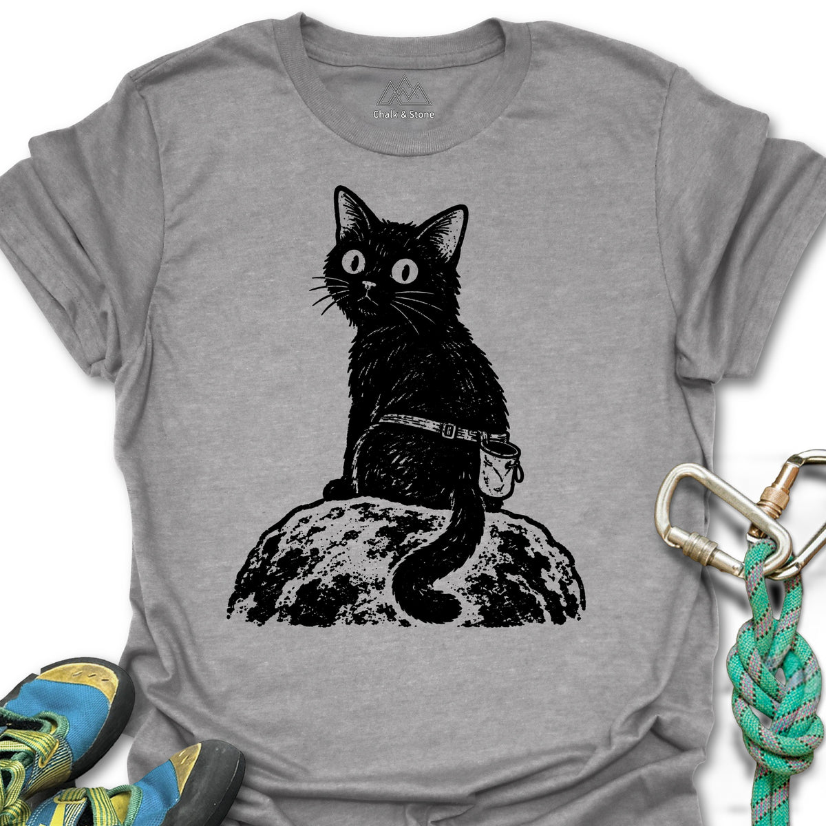 Cat Boulder Stamp Tee in Sport Grey — flat lay mockup