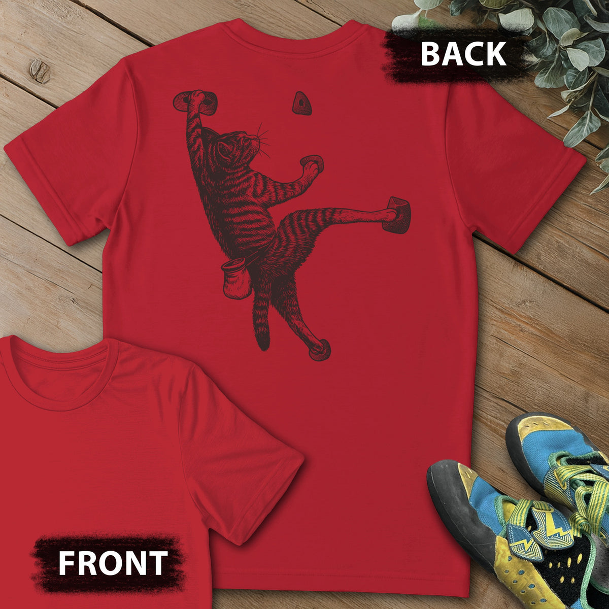 Cat Next Hold Backprint Tee in Red — flat lay mockup