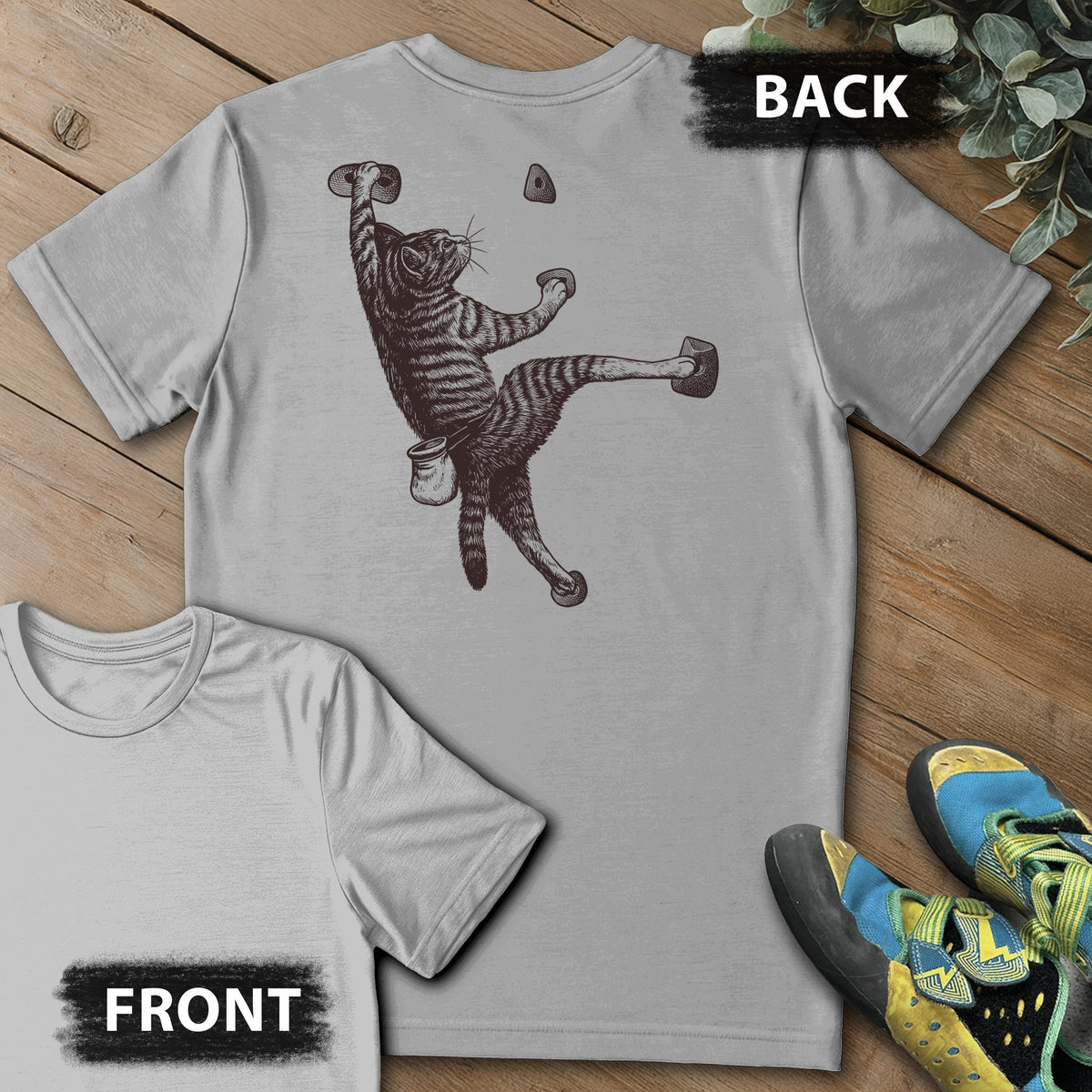 Cat Next Hold Backprint Tee in Sport Grey — flat lay mockup