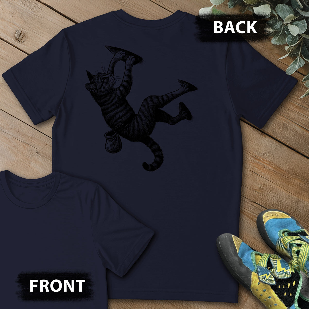 Cat Overhang Backprint Tee in Navy — flat lay mockup