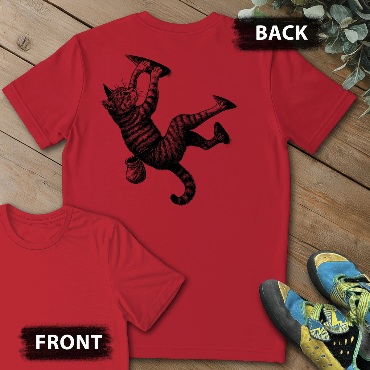 Cat Overhang Backprint Tee in Red — flat lay mockup