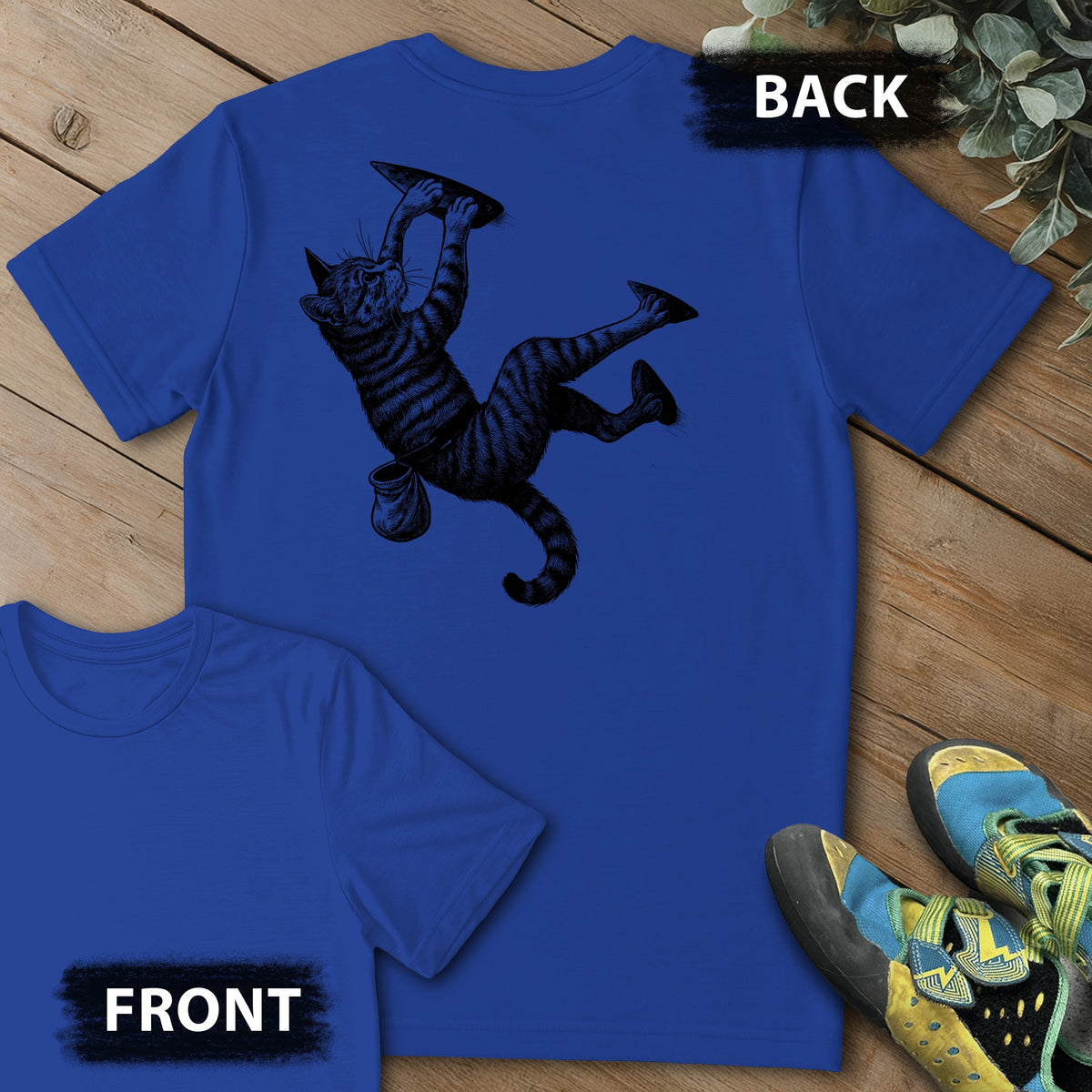 Cat Overhang Backprint Tee in Royal — flat lay mockup