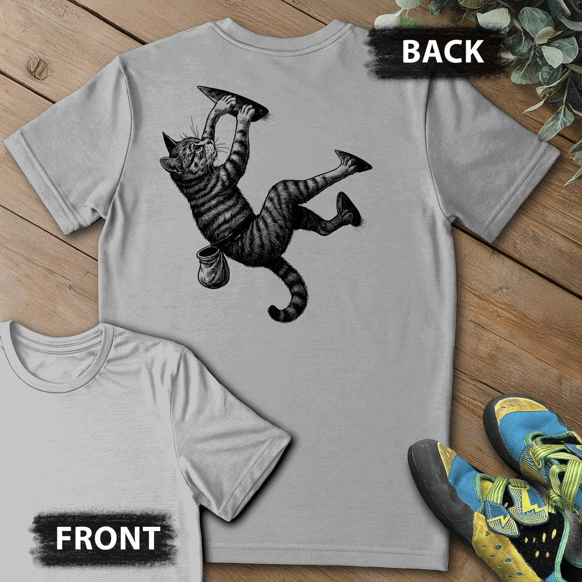 Cat Overhang Backprint Tee in Sport Grey — flat lay mockup
