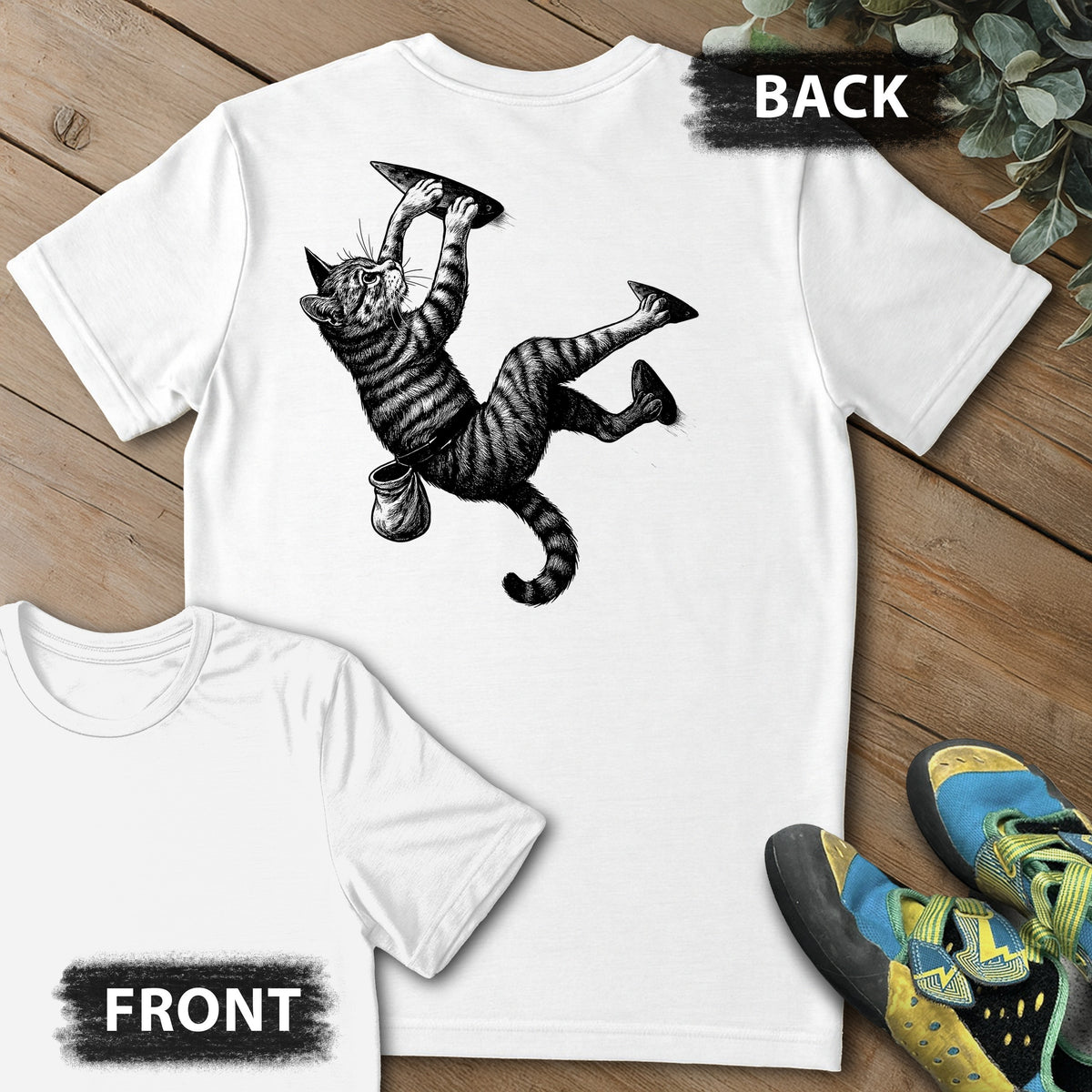 Cat Overhang Backprint Tee in White — flat lay mockup