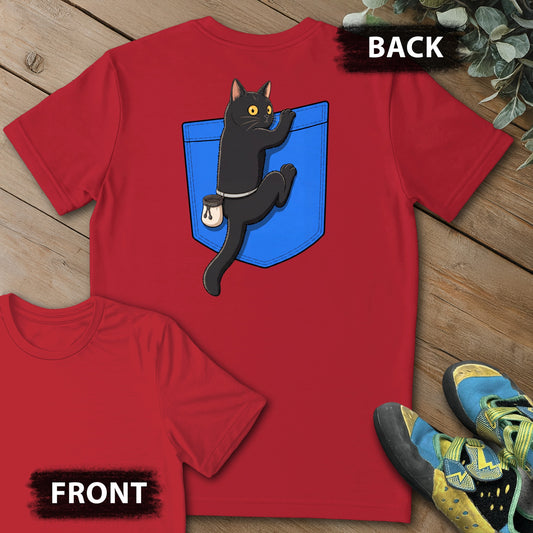 Cat Pocket Backprint Tee in Red — flat lay mockup