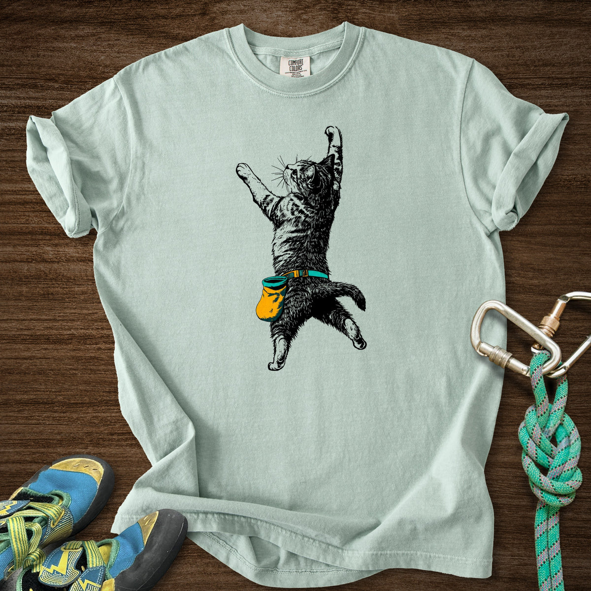 Cat Static Climb Accent Premium in Bay — flat lay mockup