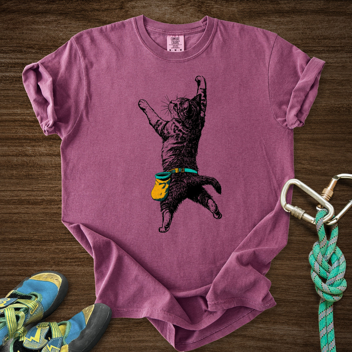 Cat Static Climb Accent Premium in Berry — flat lay mockup
